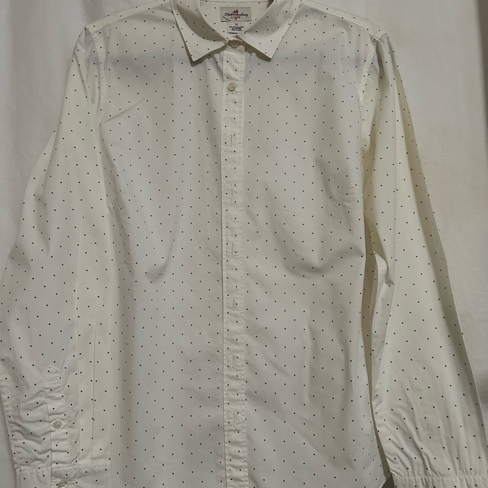 J. Crew white cotton Button Down with Black Dots